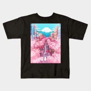 The Japanese Mount Fuji view and the pink spring in the city (soft colors) Kids T-Shirt